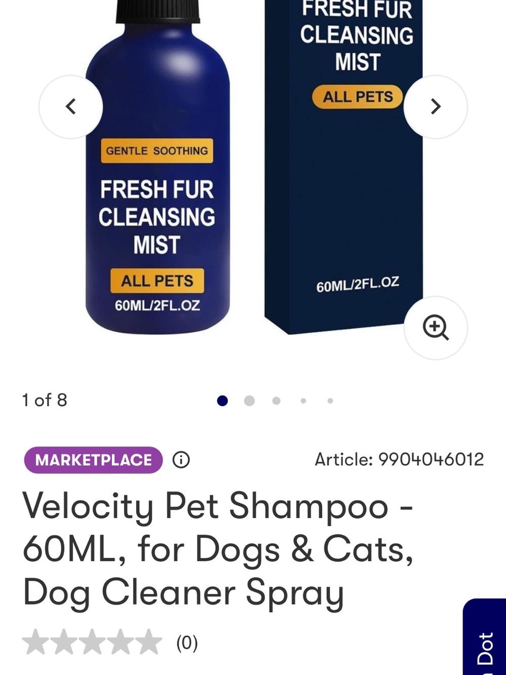 New Velocity Fresh Fur Cleansing Mist Waterless Shampoo Cleaner Dog Cat All Pets
